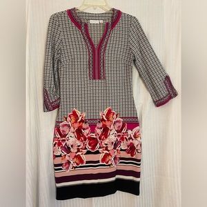 NY &Co Mini dress size XS Pink Floral & Print Polyester Spandex 3/4 sleeves